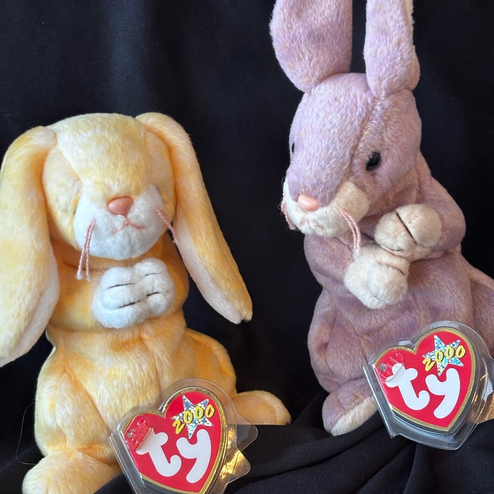 TY Beanie Babies Yellow and Purple Bunnies for Easter
